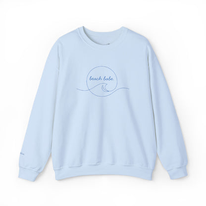 Beach Babe Crewneck – Slate Blue Embroidered Sun & Wave Design