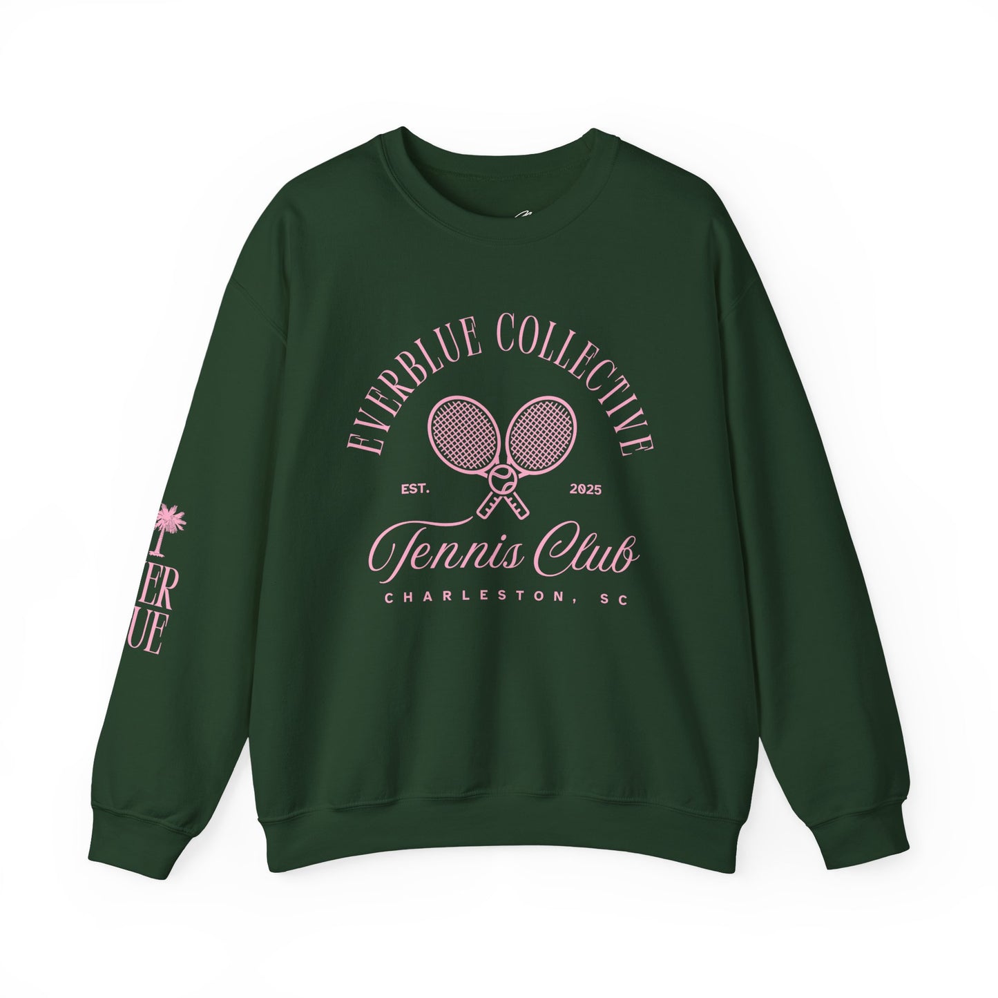 EverBlue Tennis Club Crewneck – Green with Pink Print