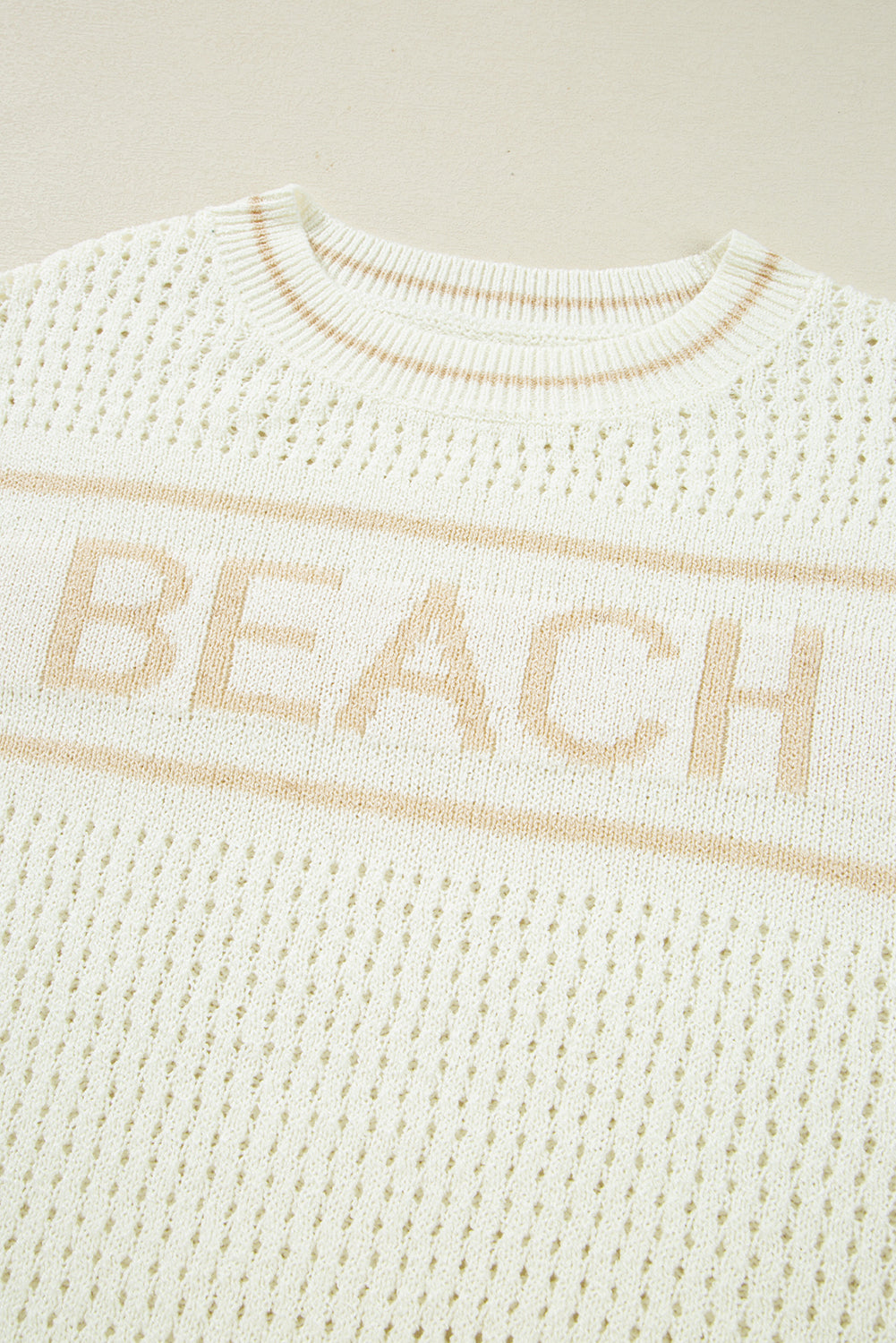 White “BEACH” Letter Cut-Out Sweater