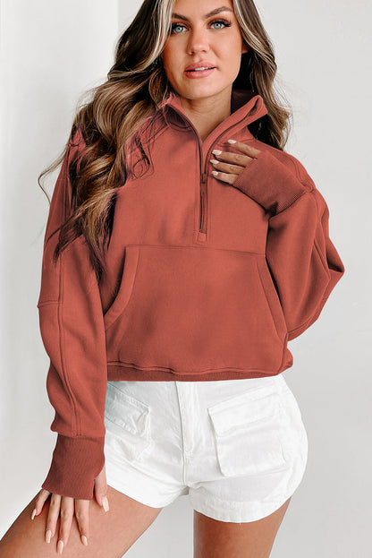 Fleece Half Zip Sweatshirt – Casual Winter Pullover