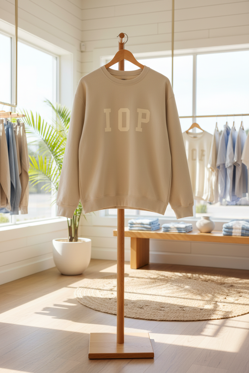 Coastal Collegiate Comfort: The Softstyle IOP Crewneck