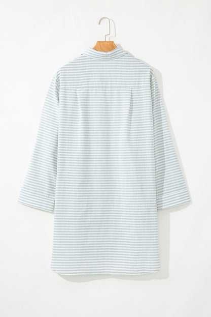 White Stripe Beach Cover Up Shirt – Collared Long Sleeve Button Down