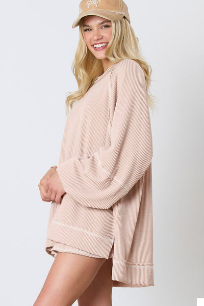 Sky Blue Corded Lantern Sleeve Top & Ruffled Mini Skirt Set