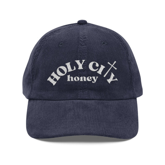 Vintage Corduroy Cap - Holy City Honey Embroidered Hat for Casual Adventures