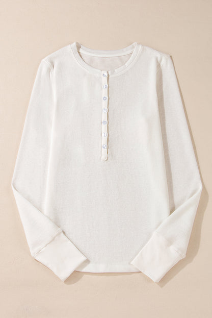 Harbor Waffle Button Top – White