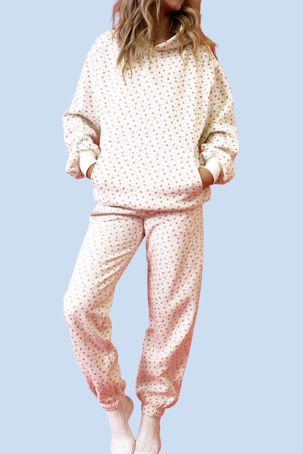 Pink Ditsy Floral Hooded Pant Set