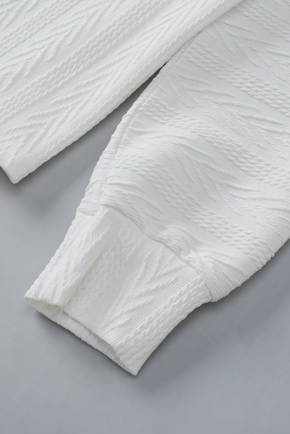 White Textured Drop Shoulder Knit Top