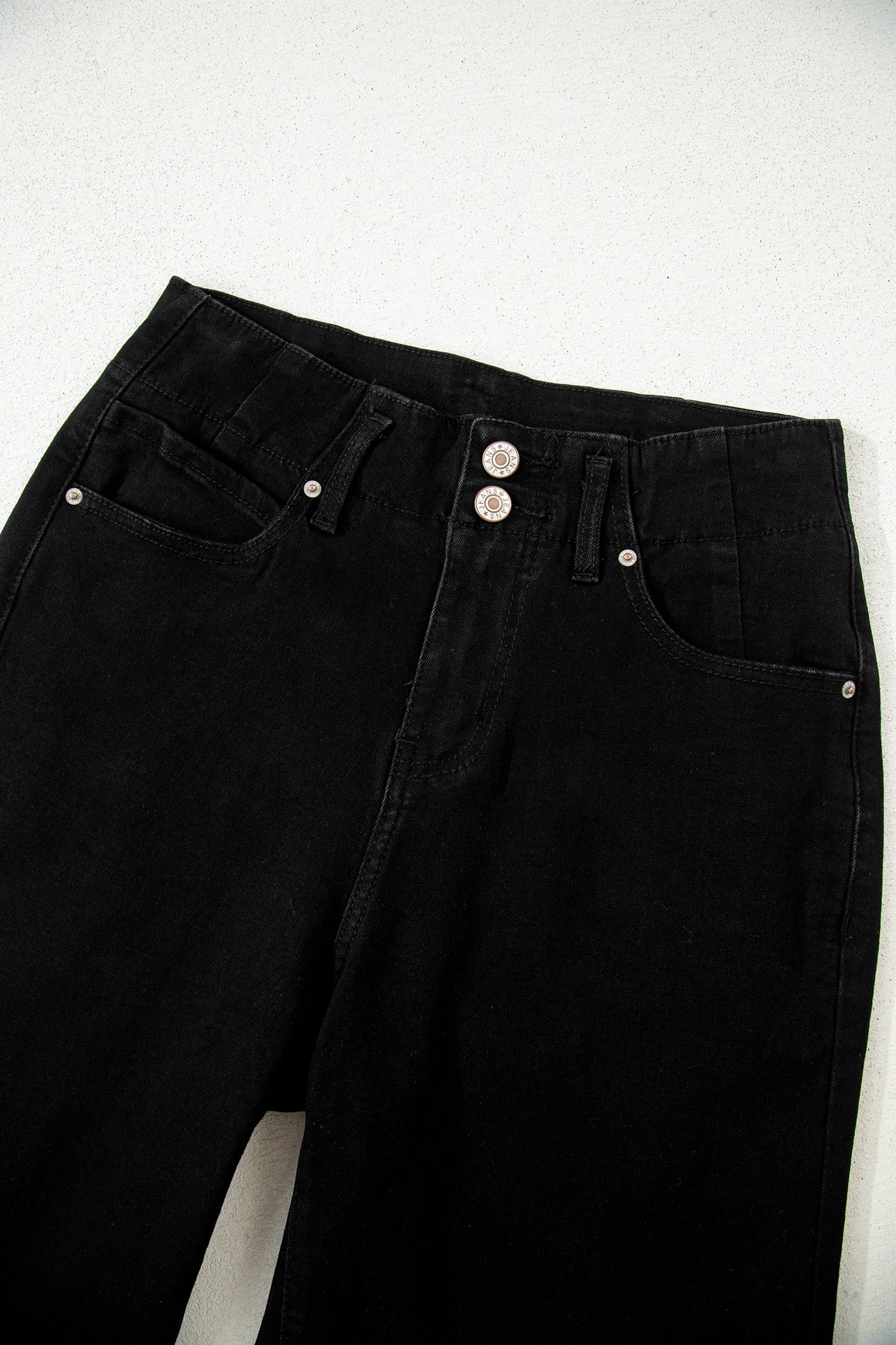 High Waist Stretch Jeans – Double Button Denim Pants
