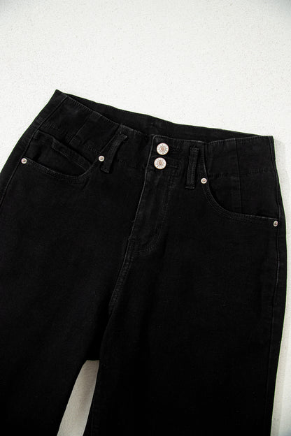 High Waist Stretch Jeans – Double Button Denim Pants