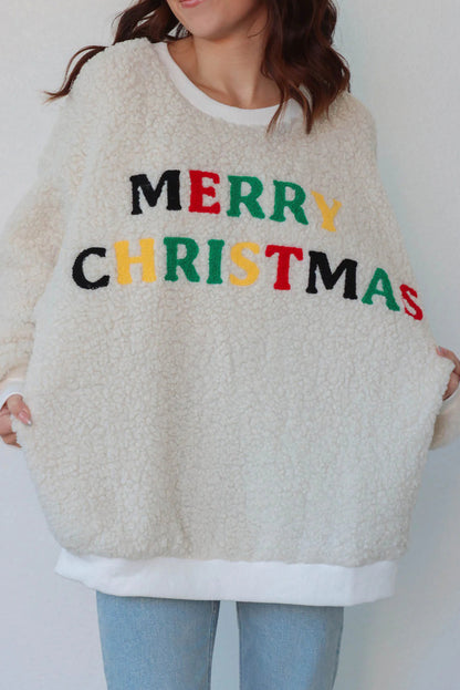 White Sherpa “Merry Christmas” Sweatshirt – Cozy Coastal Cheer