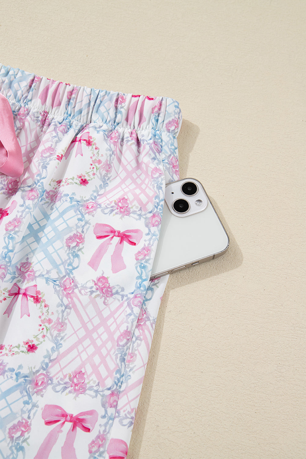 Pink Christmas Bow Wreath Pajama Set – Festive Holiday Comfort