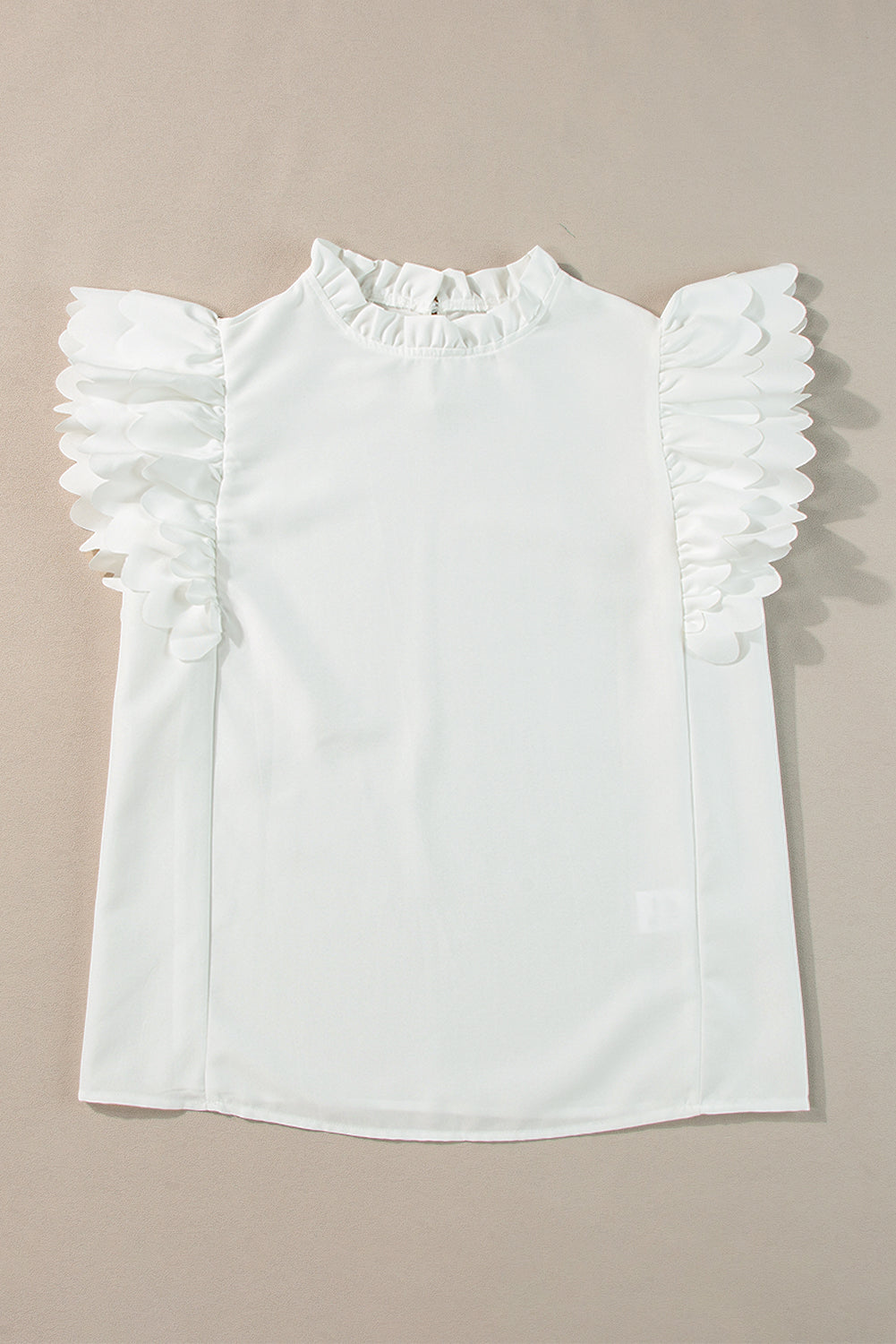 White Ruffle Sleeve Frilled Neck Blouse