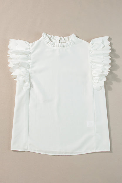 White Ruffle Sleeve Frilled Neck Blouse