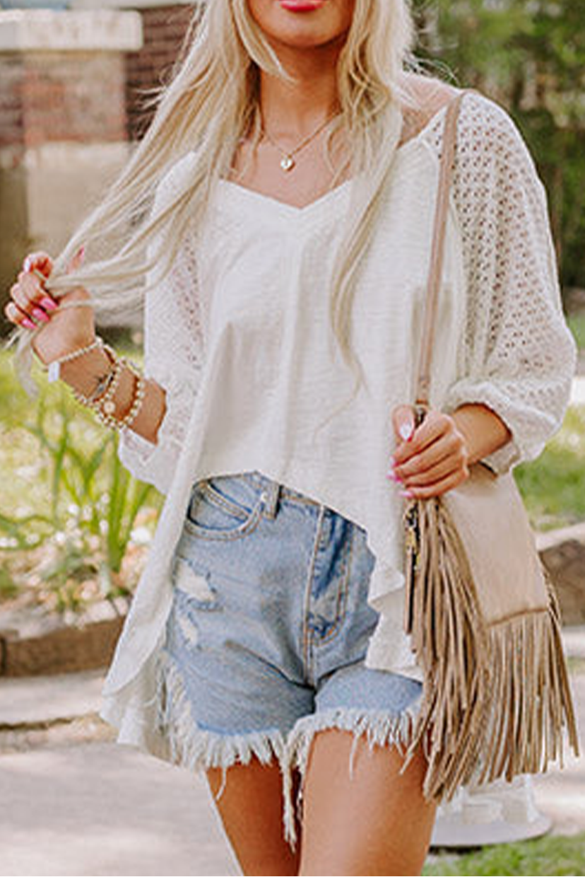 White V-Neck High-Low Oversized Top