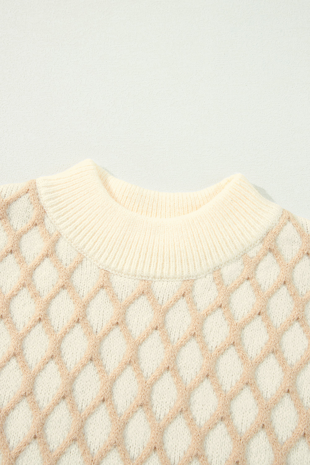Oatmeal Diamond Knit Drop Shoulder Loose Sweater