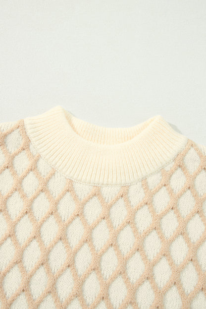 Oatmeal Diamond Knit Drop Shoulder Loose Sweater