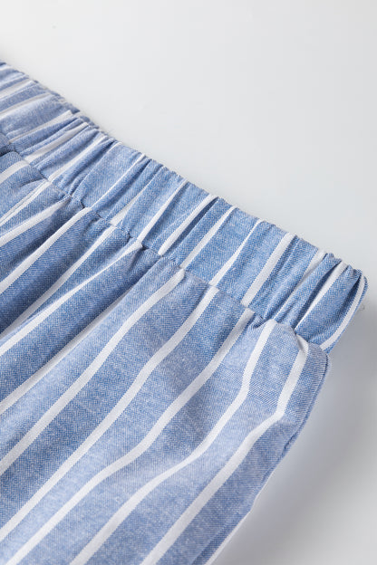 Sky Blue Stripe Coastal Button Pant