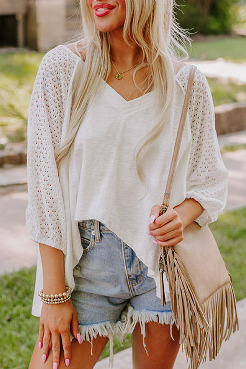 White V-Neck High-Low Oversized Top