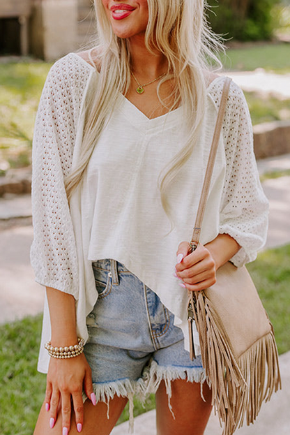 White V-Neck High-Low Oversized Top