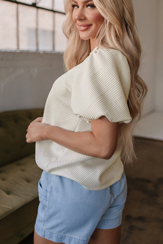 Oatmeal Textured Puff Sleeve Tee