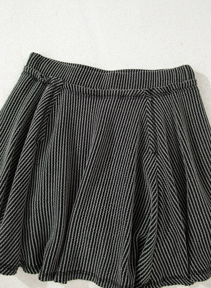 Sky Blue Corded Lantern Sleeve Top & Ruffled Mini Skirt Set