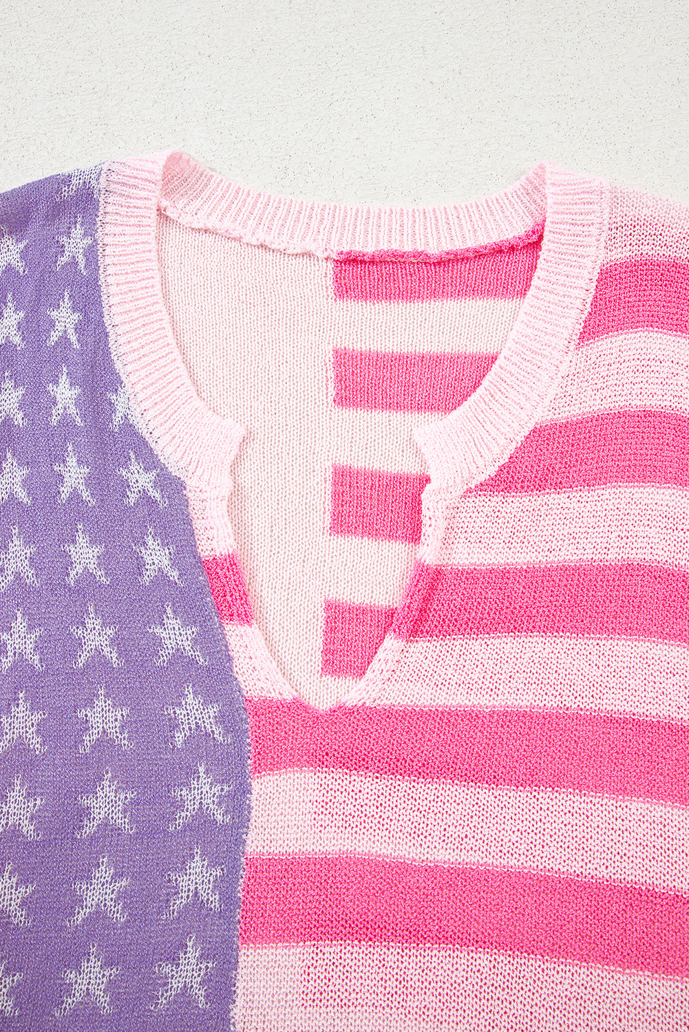 Pink Stripe Flag Knit Tank – V Neck Sleeveless Relaxed Top