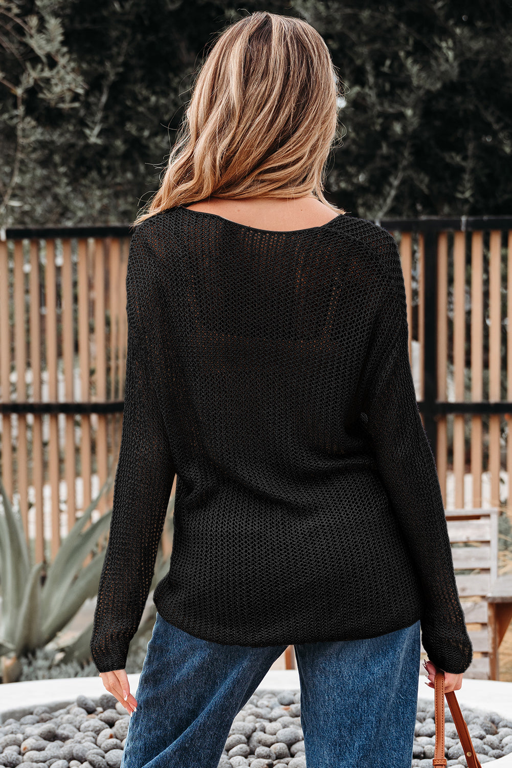 Boho Hollow-Out Sweater – Sand & Black