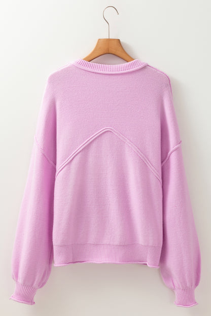 Pink Mock Neck Sweater – Relaxed Fit Balloon Sleeve Knit