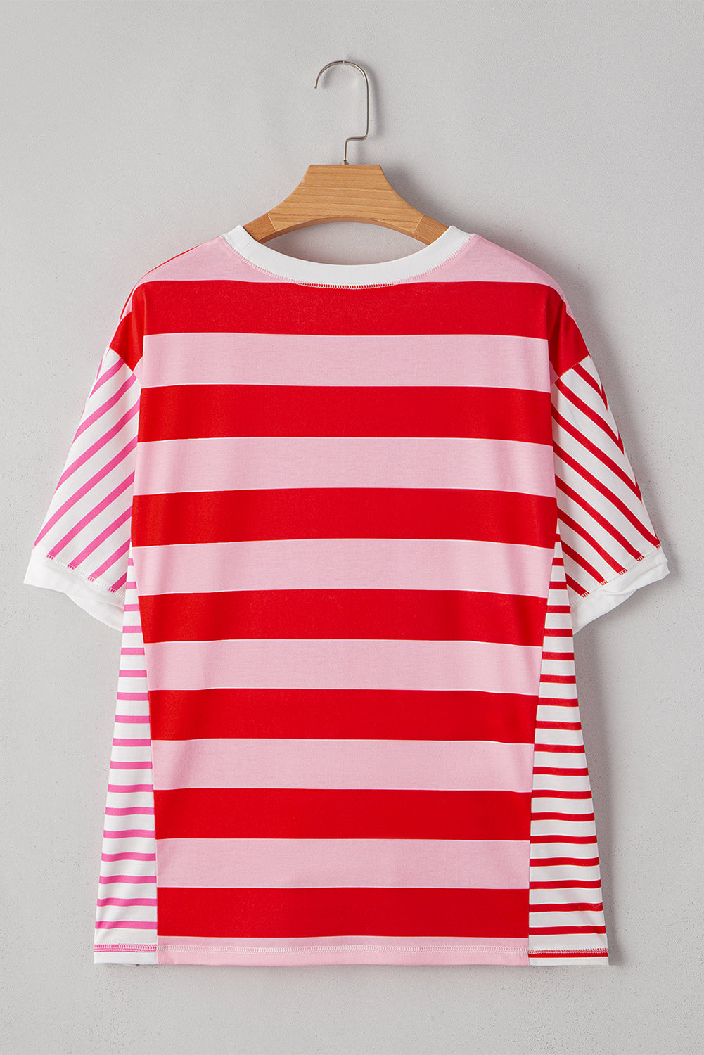 Pink Stripe Colorblock Split Hem Tee