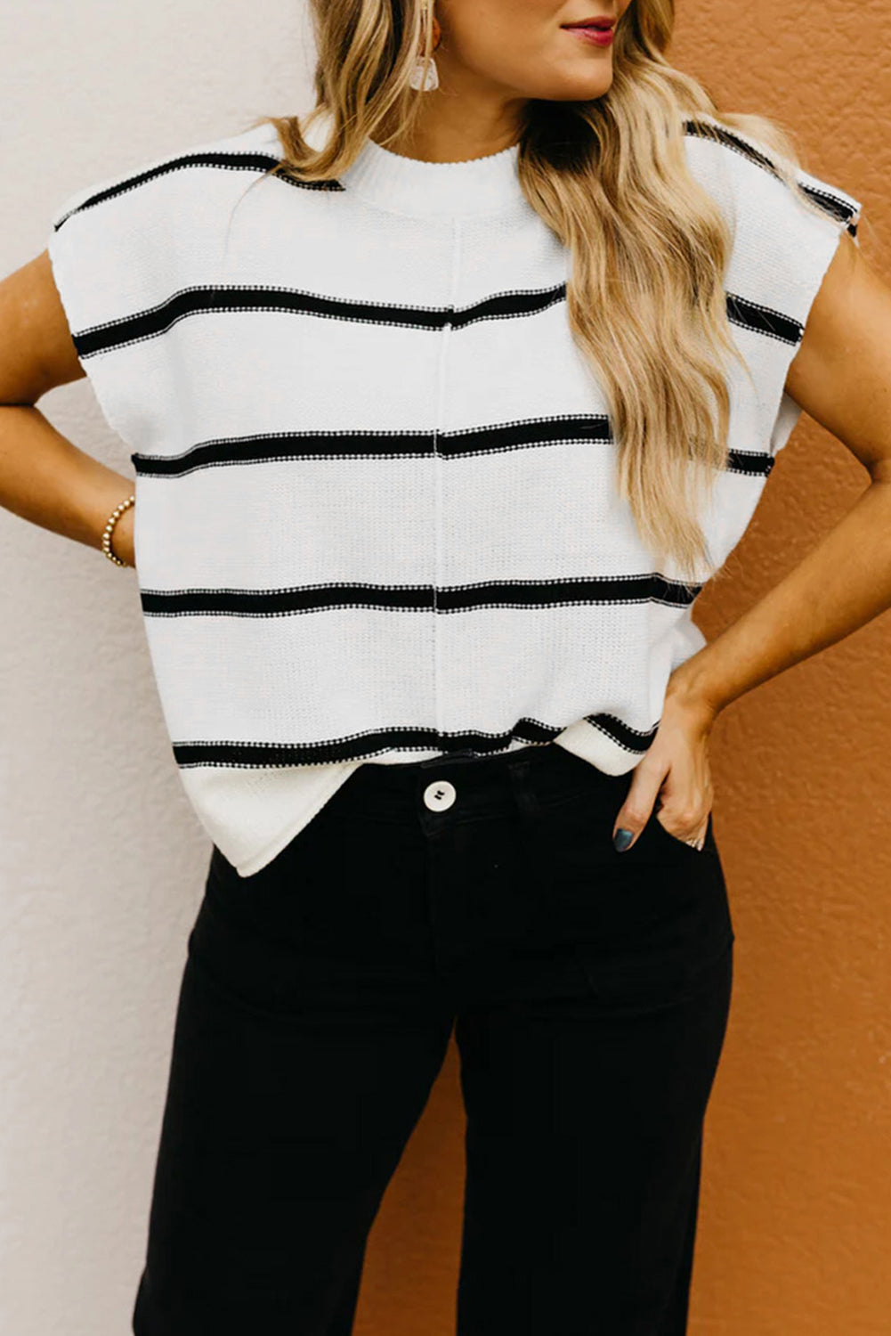 Striped Sweater Vest Tee – Sleeveless Batwing Knit Top