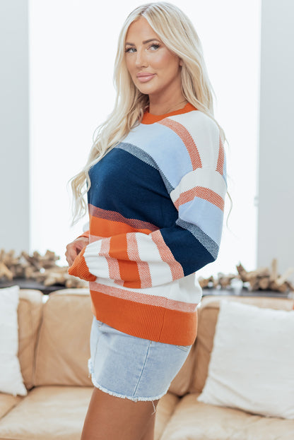 Dark Blue Colorblock Tunic Sweater