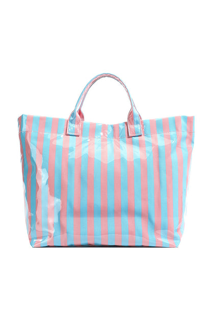 Yellow Cream Striped Waterproof Tote – Oversized Coastal Carryall Bag