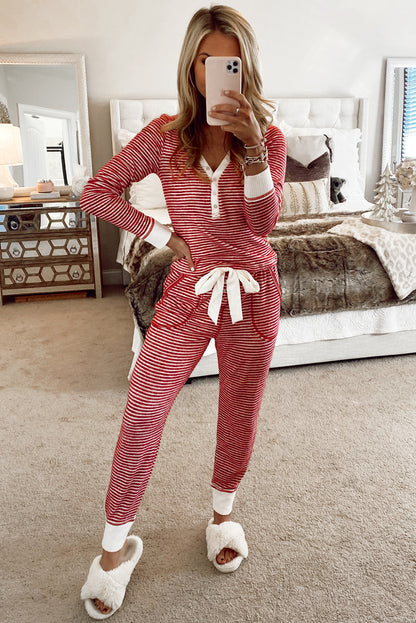 Red Stripe Two-Piece Lounge Set – Charleston Cozy & Chic