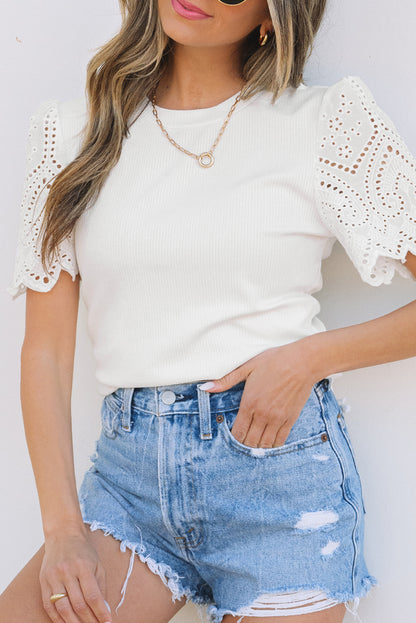 White Lace Patchwork Eyelet Top