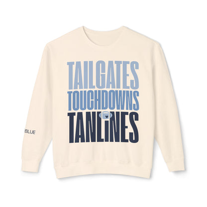Tailgates, Touchdowns & Tanlines Crewneck – Gameday Shirt for Women – Southern Football Apparel
