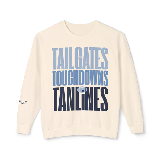 Tailgates, Touchdowns & Tanlines Crewneck – Gameday Shirt for Women – Southern Football Apparel