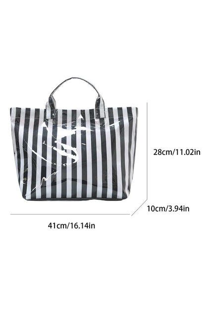 Yellow Cream Striped Waterproof Tote – Oversized Coastal Carryall Bag