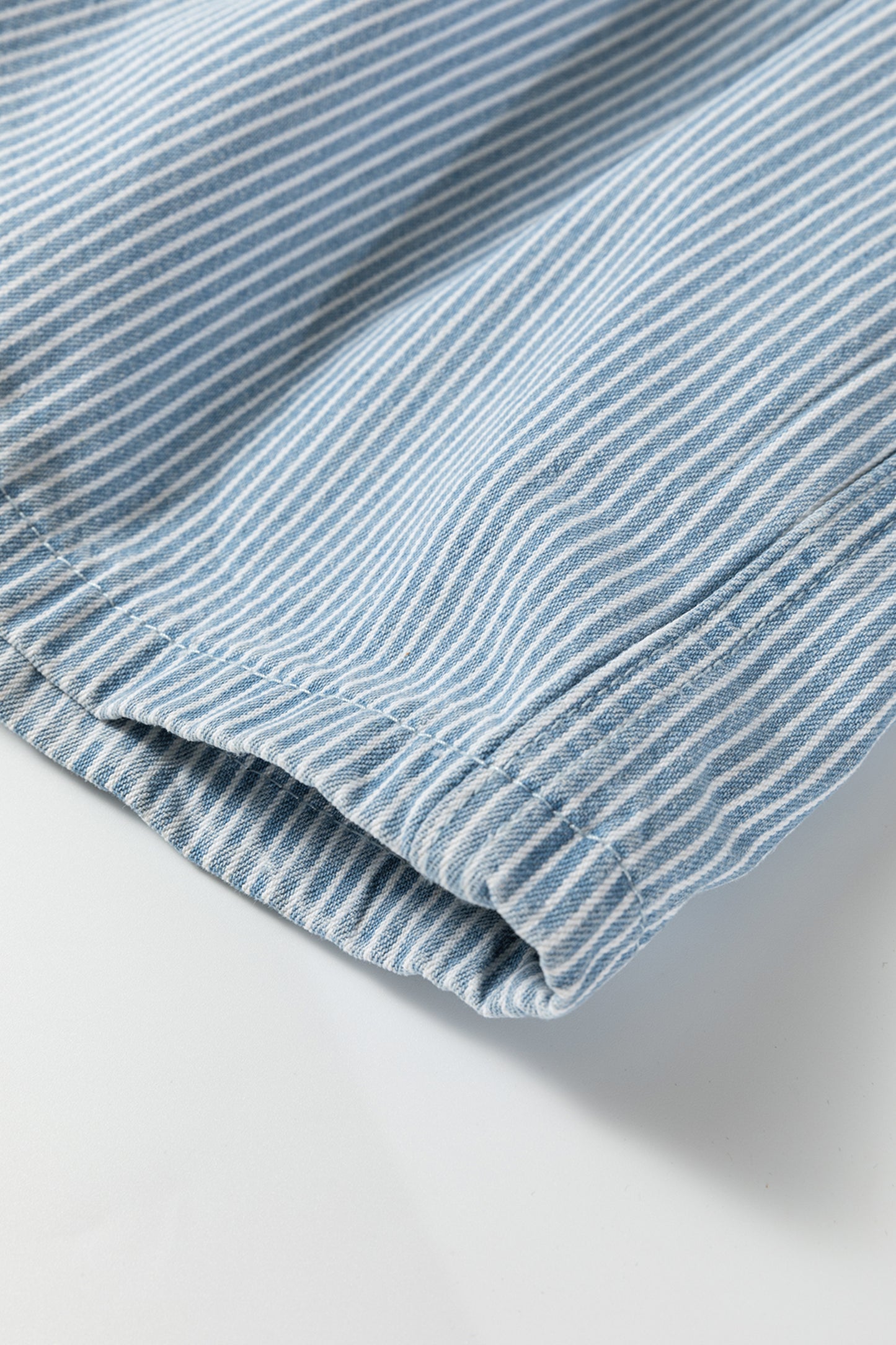 Sky Blue Stripe Denim Shorts – High Waist Drawstring Summer Shorts