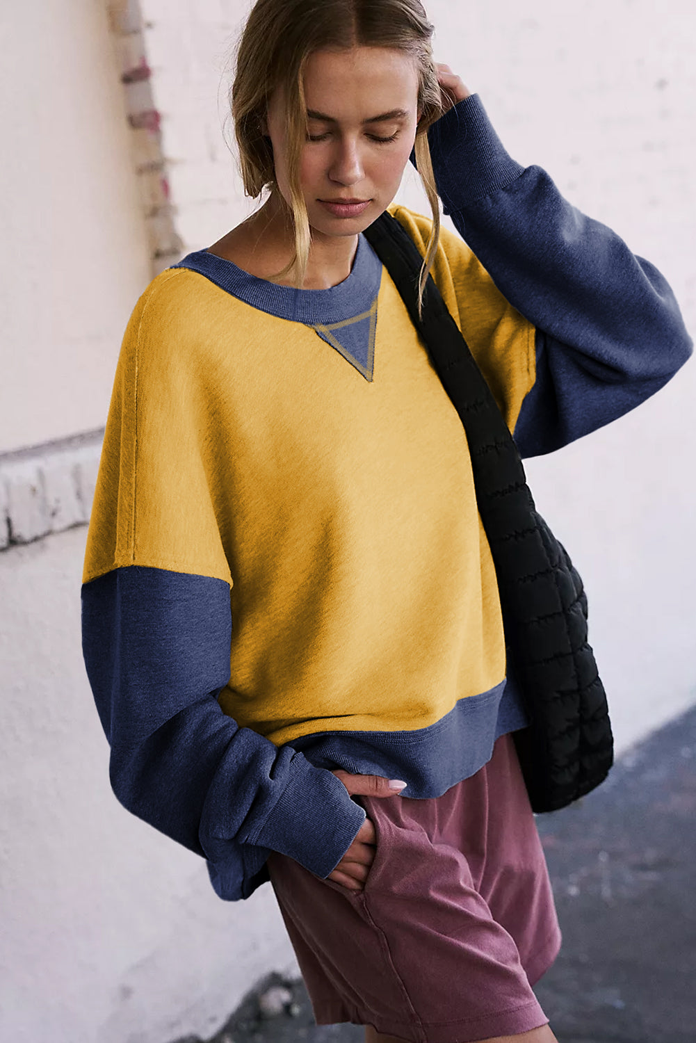 Colorblock Coastal Crewneck Sweatshirt – Yellow