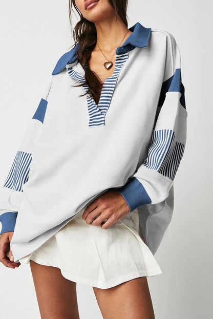Dark Blue Colorblock Patchwork Pullover