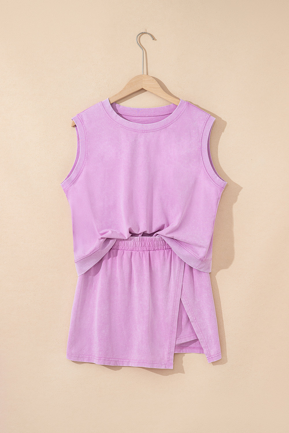Mineral Wash Two Piece Skirt Set – Sleeveless Tank & Split Skirt