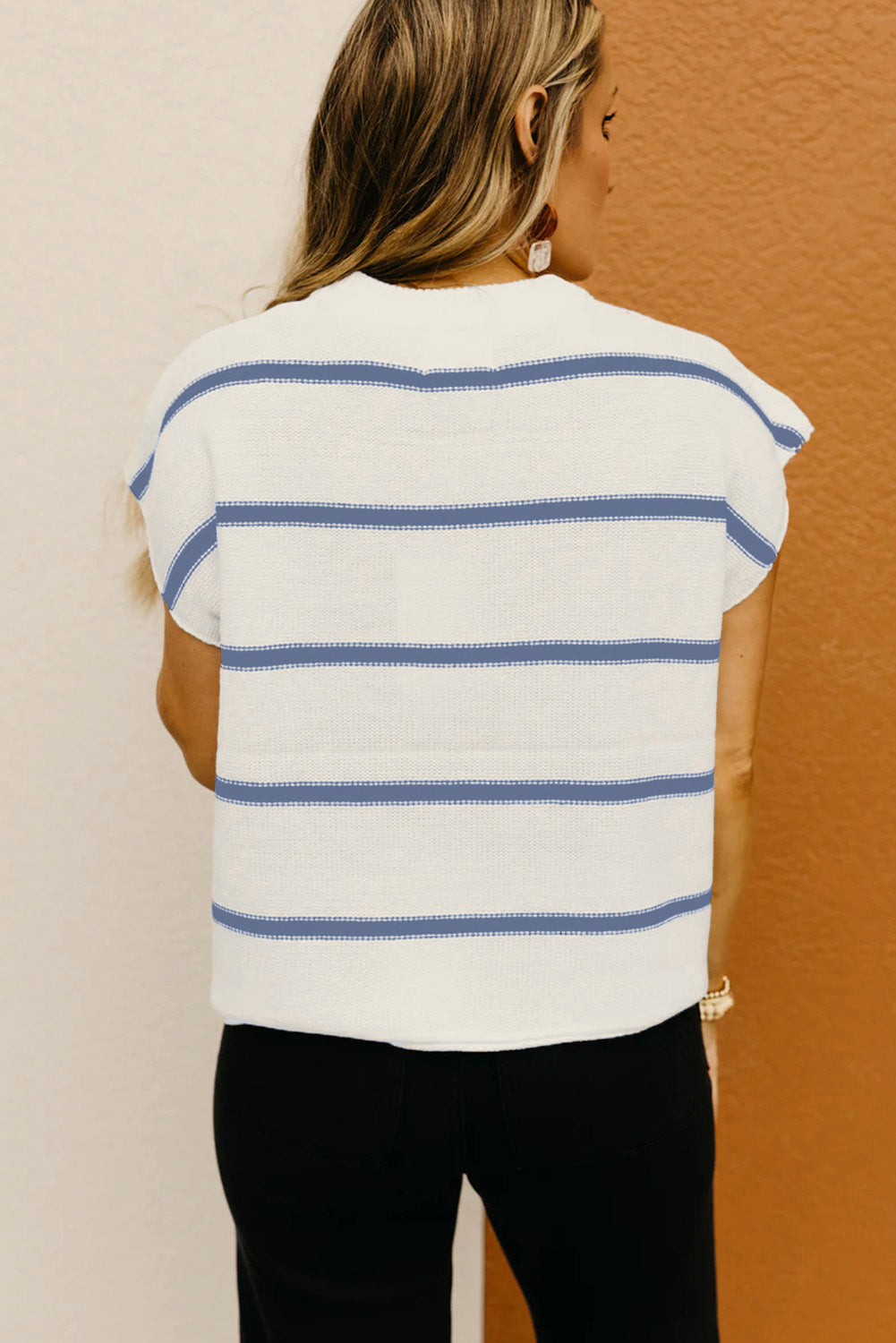 Striped Sweater Vest Tee – Sleeveless Batwing Knit Top