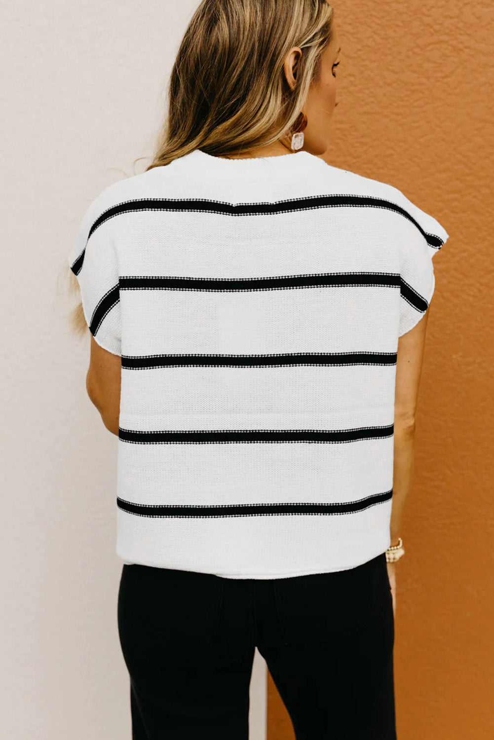 Striped Sweater Vest Tee – Sleeveless Batwing Knit Top