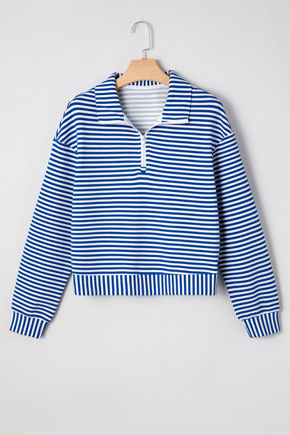 Blue Striped Quarter Zip Pullover Top