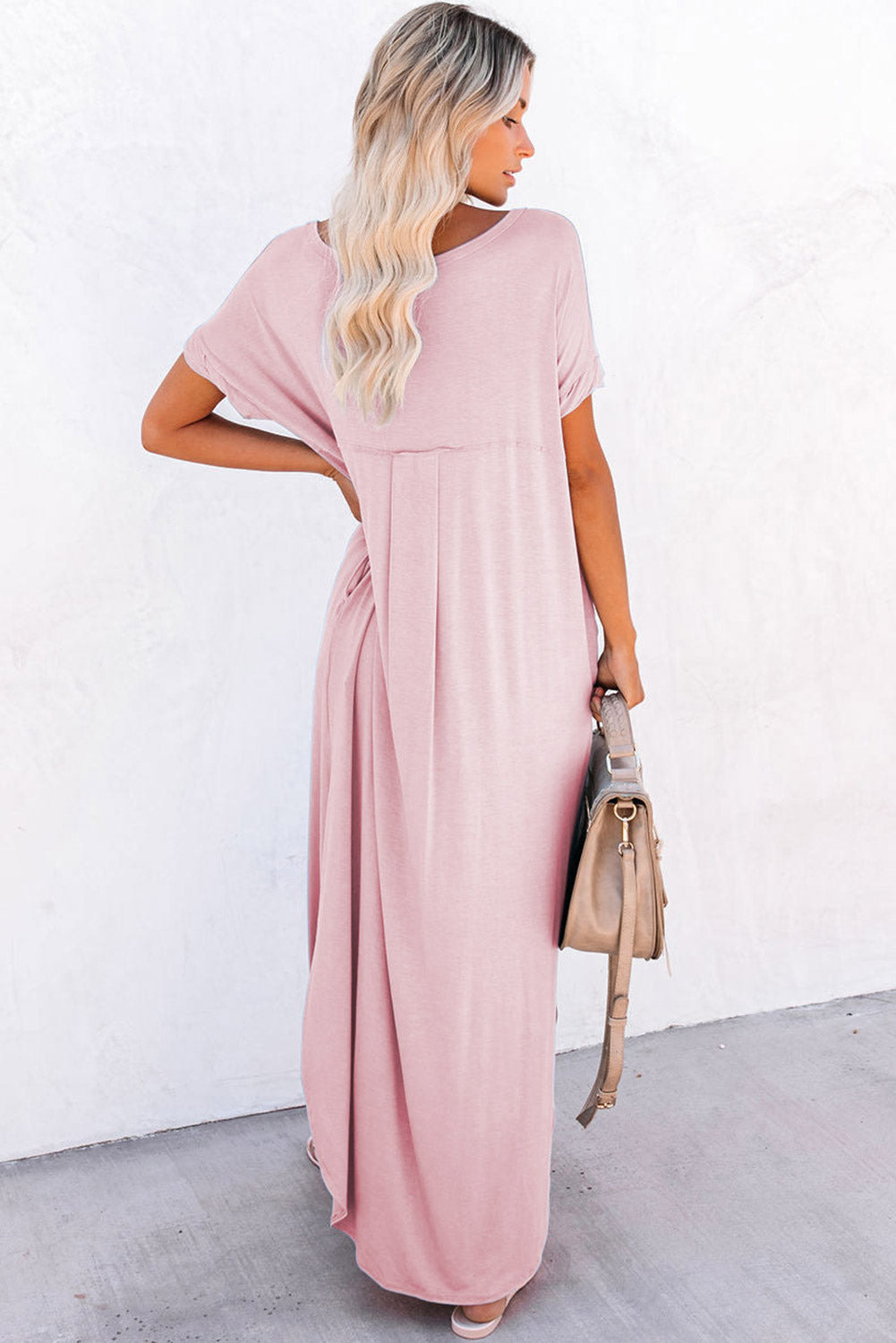 V Neck Maxi T Shirt Dress – Side Split Casual Dress with Pockets