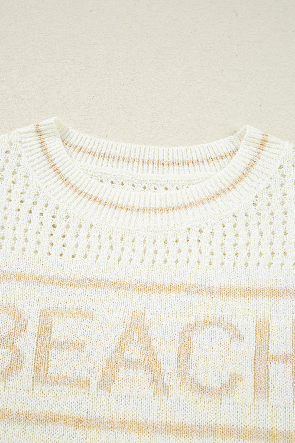 White “BEACH” Letter Cut-Out Sweater