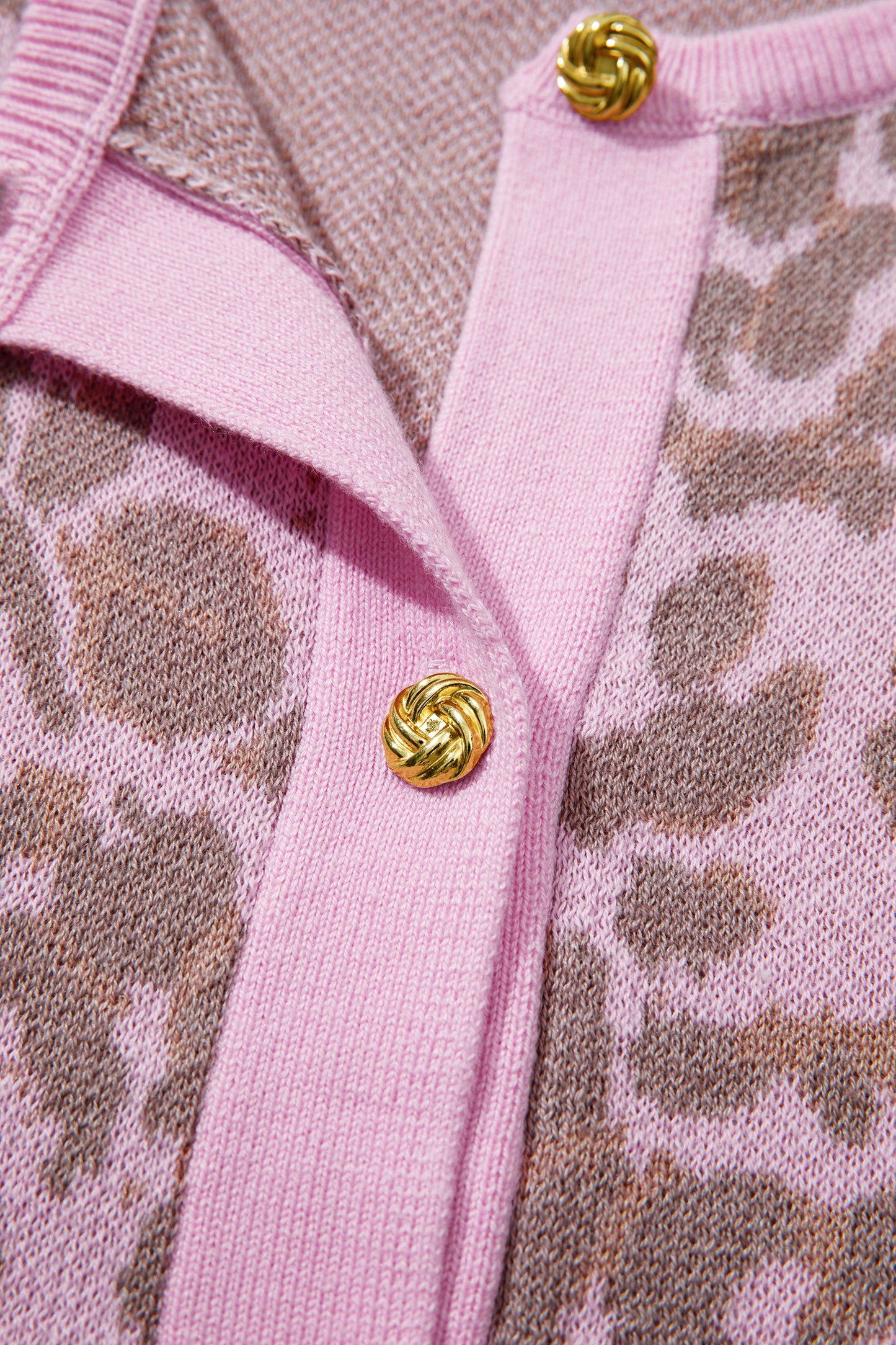 Pink Leopard Print Cardigan – Short Sleeve Button Front Sweater