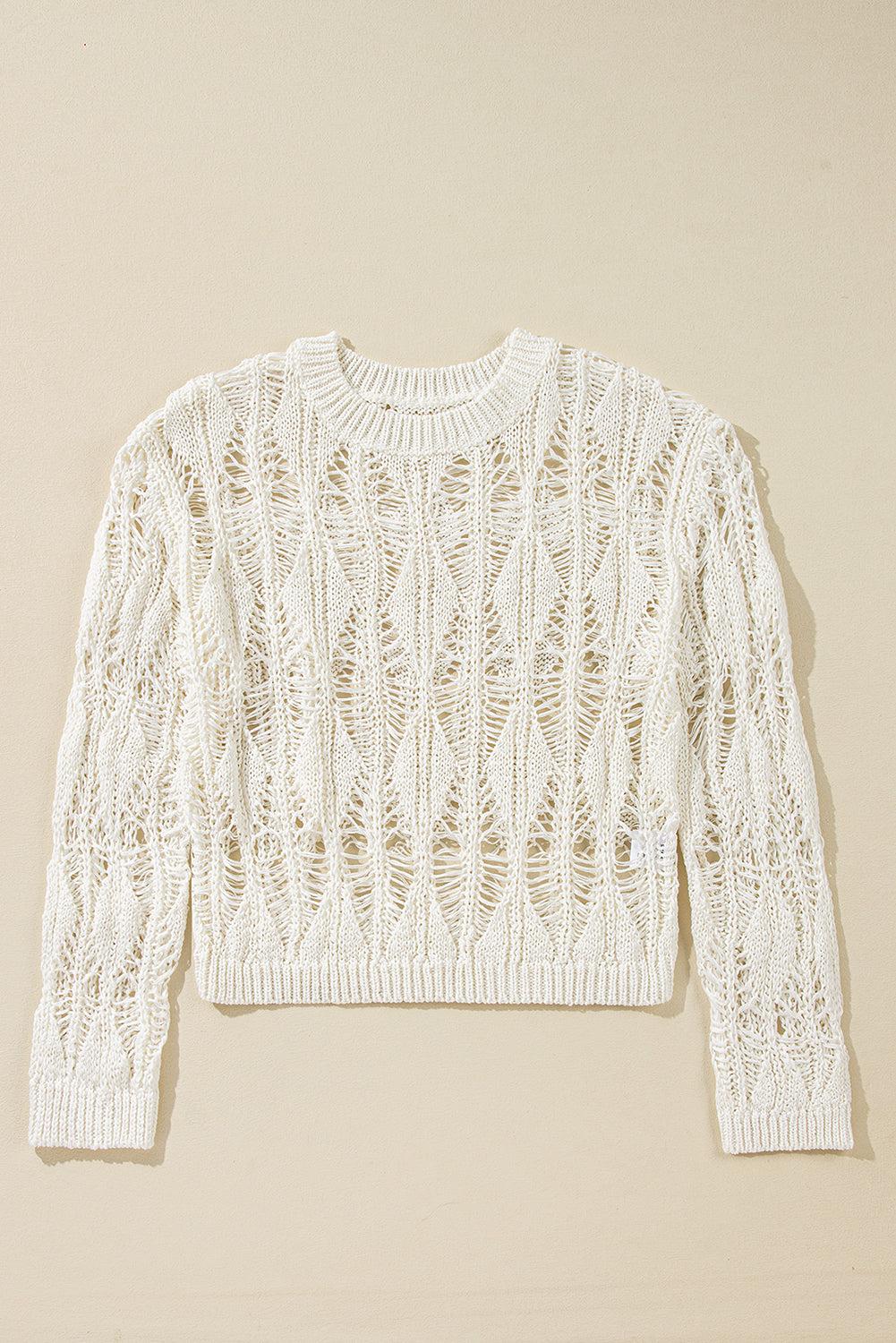 White Ripped Crochet Knit Sweater