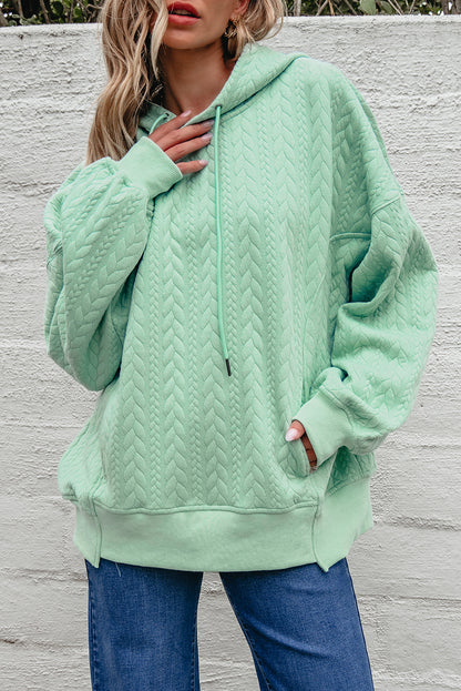Moonlight Jade Cable Textured Hoodie – Oversized Cozy Sweatshirt