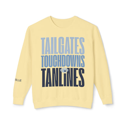 Tailgates, Touchdowns & Tanlines Crewneck – Gameday Shirt for Women – Southern Football Apparel